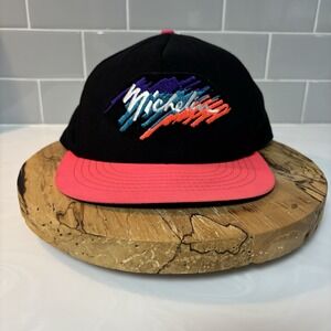Vintage Swingster Michelin Snapback Hat Black Neon Pink Made In USA Embroidered